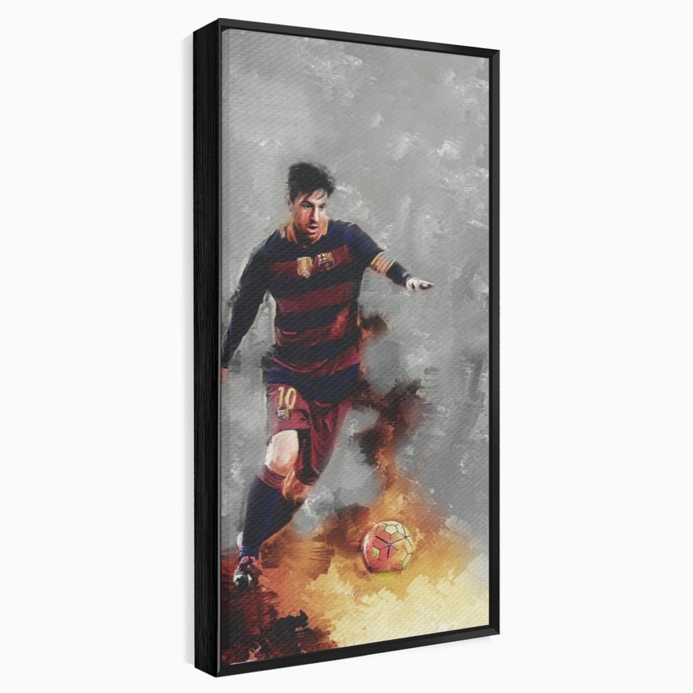 Tablou canvas cu tablou canvas cu fotbalistul lionel messi, in rama de aluminiu negru